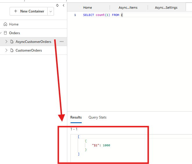 Total items count in the cosmos db container