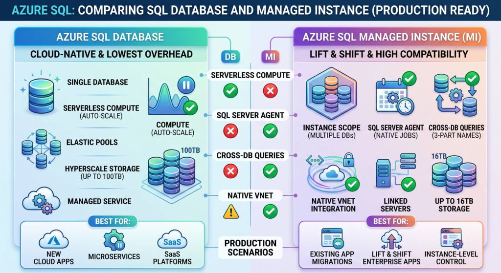 Azure SQL DB vs Azure SQL MI Decision Matrix