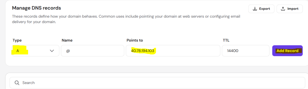 Adding A record in Hostinger