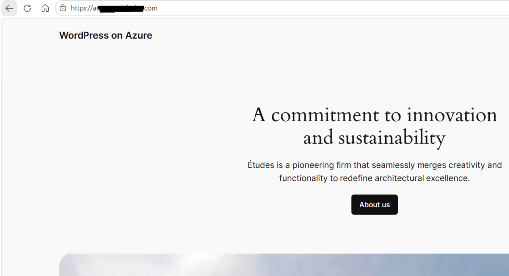 A sample WordPress website hosted on Azure Cloud with a custom domain.