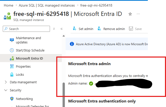 Admin setup in Entra ID is completed and validated using Azure portal