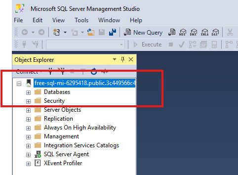 Entra connection successful using SSMS for SQL MI