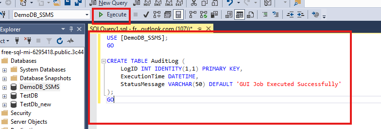 Execute a table using SSMS tool