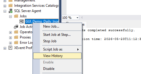 Agent job history viewing
