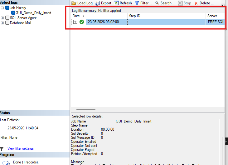 Job history output in SSMS for agent jobs