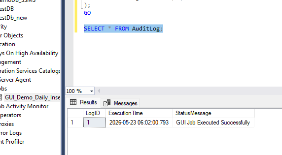 Output of a table in SSMS tool using Azure SQL MI server