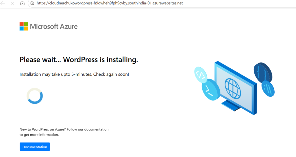 WordPress installation in progress 