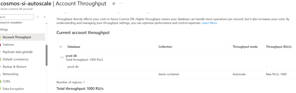 Created a database and container in the Cosmos DB NoSQL API with autoscale thrughput using the Azure CLI.