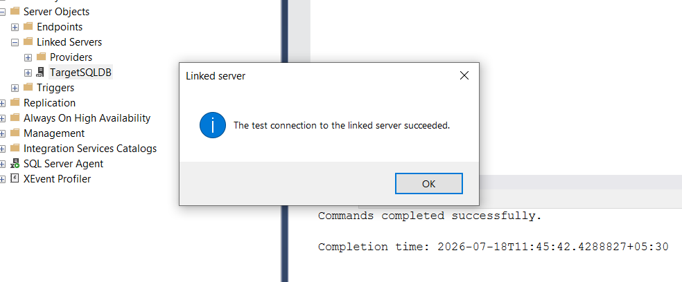 Linked Server test connection successful to Azure SQL DB from SQL MI