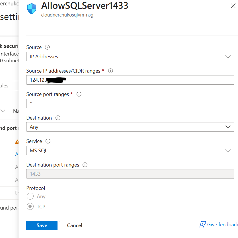 Adding Inbound rule in Azure VM NSG group
