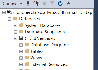 A SQL Server Database created on SQL Server on Azure Ubuntu VM using SSMS tool from local machine